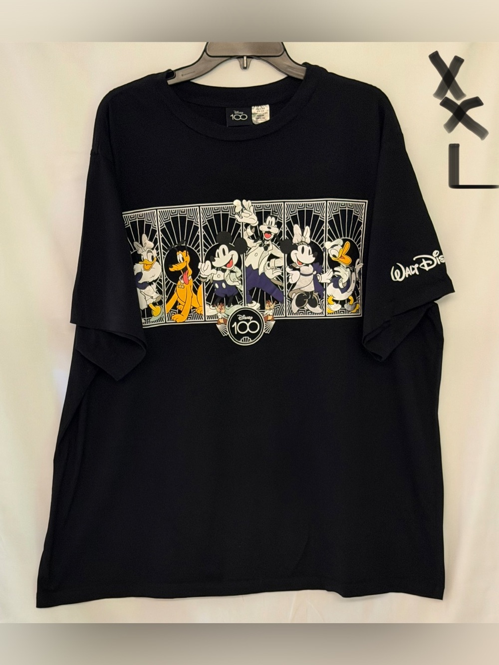 Disney Black Short-Sleeve Tee with Character Panel and Walt Disney Sleeve Logo